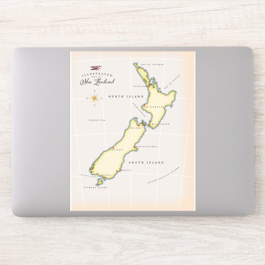 Illustrierte Karte Neuseelands Aufkleber (Computer)