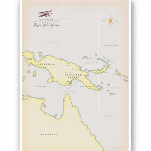 Illustrierte Karte Papua Neuer Guinea Aufkleber (Vorderseite)