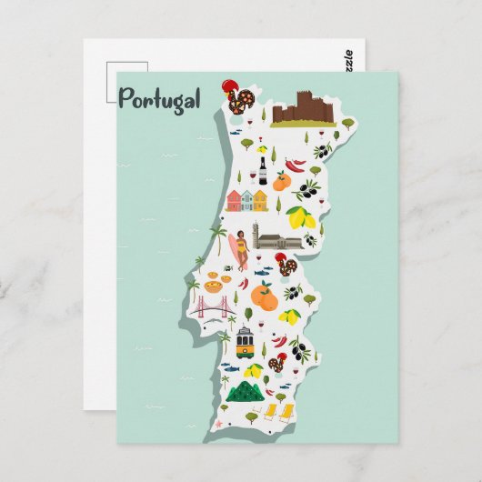 Illustrierte Karte Portugals (Vorne/Hinten)