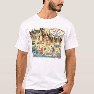 Illustrierte Karte Santa Cruz Kalifornien T-Shirt