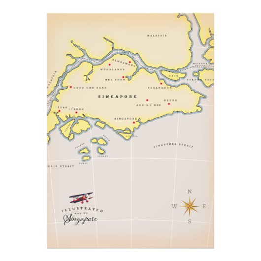 Illustrierte Karte Singapurs Fotodruck (Vorne)