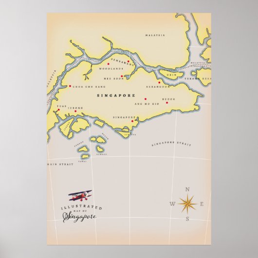 Illustrierte Karte Singapurs Poster (Vorne)