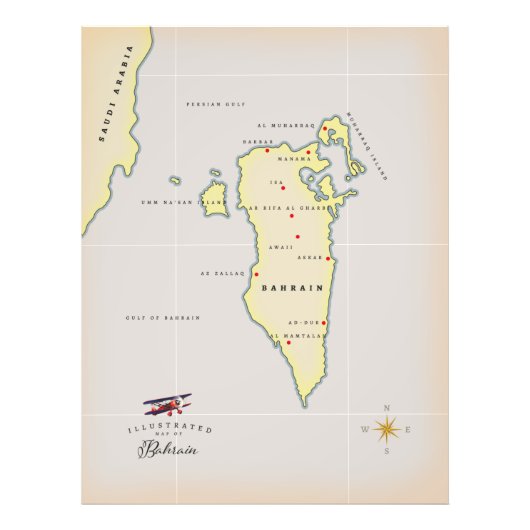 Illustrierte Karte von Bahrain Fotodruck (Vorne)