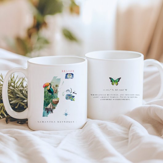 Illustrierte Karte von Belize | Monogramm Kaffeetasse