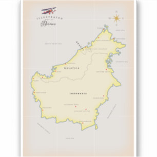 Illustrierte Karte von Borneo Aufkleber