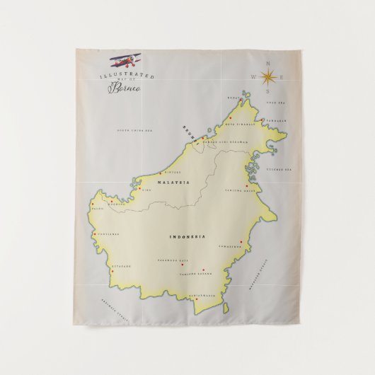 Illustrierte Karte von Borneo Wandteppich (Vorderseite)