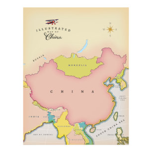 Illustrierte Karte von China Fotodruck