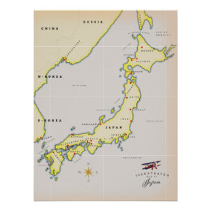 Illustrierte Karte von Japan Poster