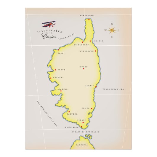 Illustrierte Karte von Korsika Fotodruck (Vorne)
