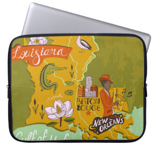 Illustrierte Karte von Louisiana, USA. Reise und R Laptopschutzhülle