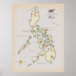 Illustrierte Karte von Luzon Philippinen Karte Poster