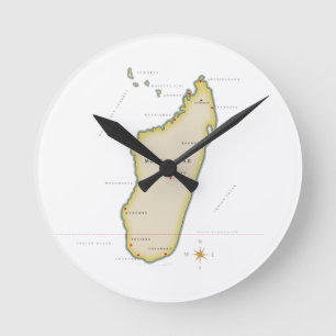 Illustrierte Karte von Madagaskar Runde Wanduhr