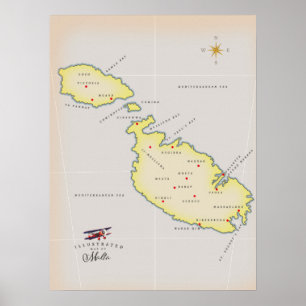 Illustrierte Karte von Malta Poster