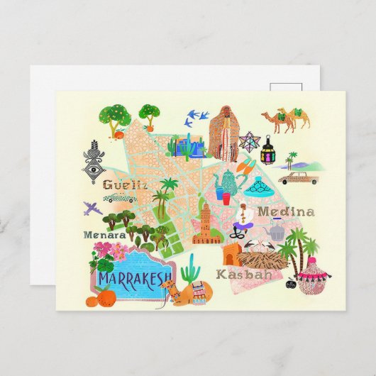Illustrierte Karte von Marrakesch (Vorne/Hinten)