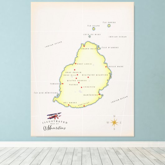 Illustrierte Karte von Mauritius Leinwanddruck (Insitu (Holzboden))