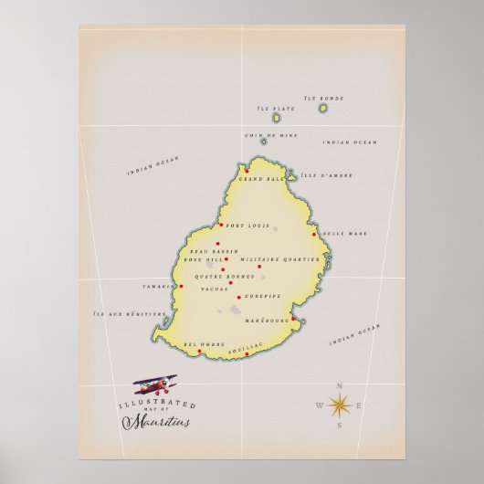 Illustrierte Karte von Mauritius Poster (Vorne)