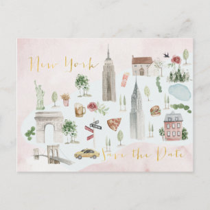 Illustrierte Karte von New York Save the Date