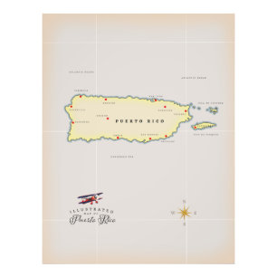 Illustrierte Karte von Puerto Rico. Fotodruck