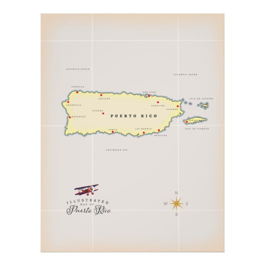 Illustrierte Karte von Puerto Rico. Fotodruck (Vorne)