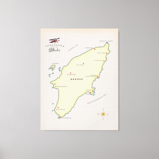 Illustrierte Karte von Rhodos. Leinwanddruck (Vorderseite)