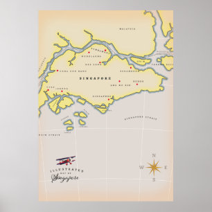 Illustrierte Karte von Singapur Poster