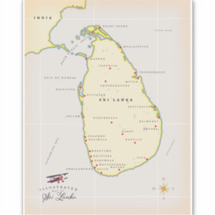 Illustrierte Karte von Sri Lanka Aufkleber