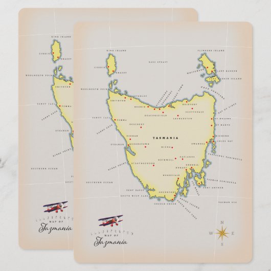 Illustrierte Karte von Tasmanien. (Vorne/Hinten)