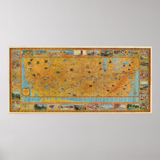 Illustrierte Karte von US Airways Poster (Vorne)