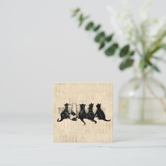 Illustrierte Kätzchen mit Tan Script Hintergrund Begleitkarte (Stehend Vorderseite)