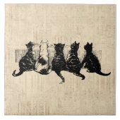 Illustrierte Kätzchen mit Tan Script Hintergrund Fliese (Vorderseite)