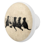 Illustrierte Kätzchen mit Tan Script Hintergrund Keramikknauf (Rechts)