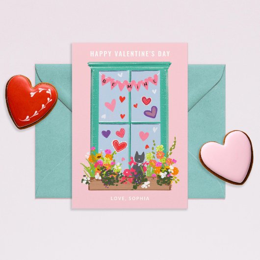Illustrierte Katze im Windows Valentine Klassenzim Einladung