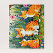 Illustrierte Katzen in Blüte Puzzle (Vertikal)