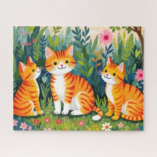 Illustrierte Katzen in Blüte Puzzle (Horizontal)