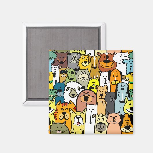 Illustrierte Katzen und Hunde Magnet (Vorderseite/Rückseite)