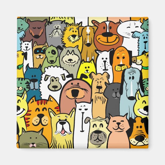 Illustrierte Katzen und Hunde Magnet (Vorne)