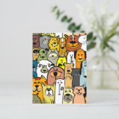 Illustrierte Katzen und Hunde Postkarte (Stehend Vorderseite)