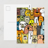 Illustrierte Katzen und Hunde Postkarte (Vorne/Hinten)
