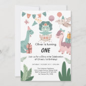 Illustrierte Kunst, Pastelfarbe Dinosaurier Brithd Einladung (Vorderseite)