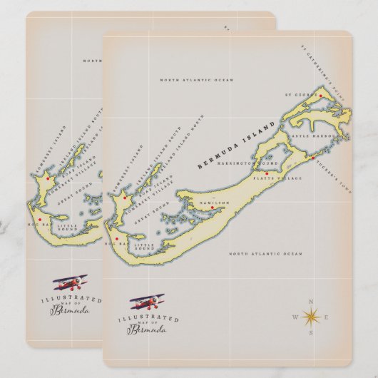 Illustrierte Landkarte von Bermuda (Vorne/Hinten)
