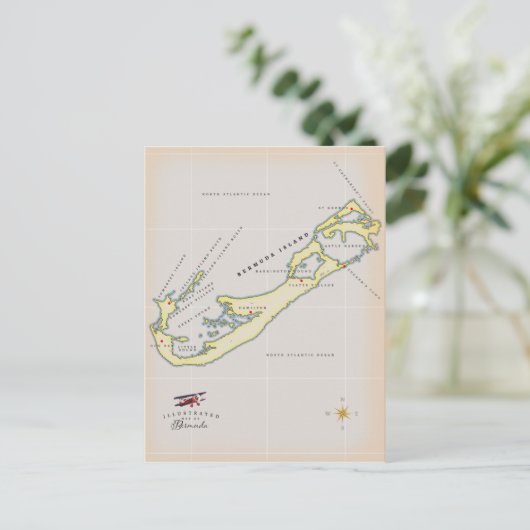 Illustrierte Landkarte von Bermuda Postkarte (Stehend Vorderseite)