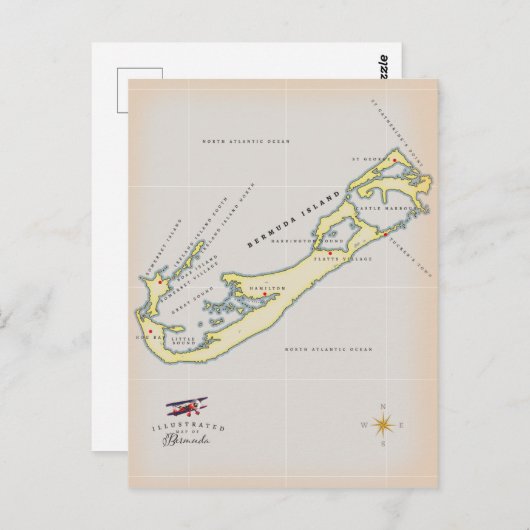 Illustrierte Landkarte von Bermuda Postkarte (Vorne/Hinten)