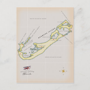 Illustrierte Landkarte von Bermuda Postkarte