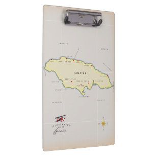 Illustrierte Landkarte von Jamaika. Klemmbrett