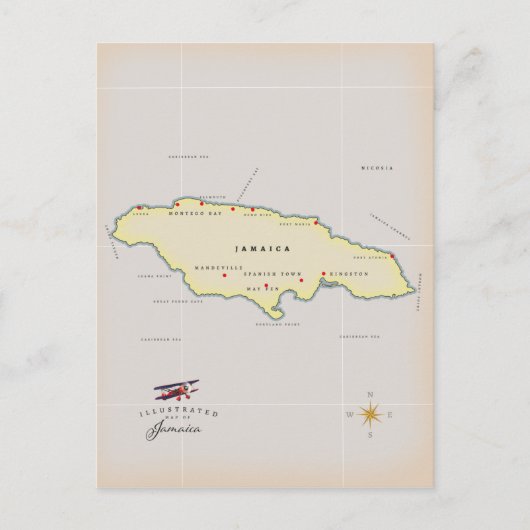 Illustrierte Landkarte von Jamaika. Postkarte (Vorderseite)