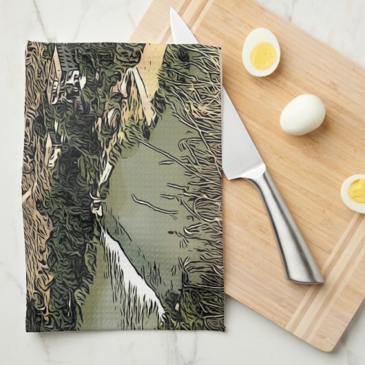 Illustrierte Landschaft Kunst Toledo, Spanien Geschirrtuch (Viertel Falte)