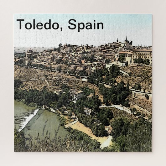 Illustrierte Landschaft Kunst Toledo, Spanien Puzzle (Vertikal)