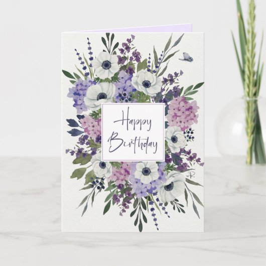 Illustrierte lila violette Blumenkarte Dankeskarte (Vorderseite)