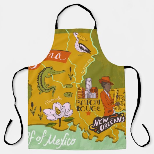 Illustrierte Louisiana-Karte: Reise-Highlights. Schürze (Vorderseite)