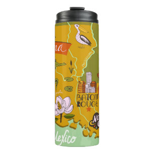 Illustrierte Louisiana-Karte: Reise-Highlights. Thermosbecher
